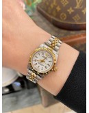 (LIKE NEW) 2000 ROLEX OYSTER PERPETUAL LADY REF 76193 HALF 18K 750 YELLOW GOLD WHITE DIAL ROMAN NUMERALS 26MM AUTOMATIC WATCH -FULL SET-