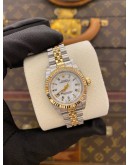 (LIKE NEW) 2000 ROLEX OYSTER PERPETUAL LADY REF 76193 HALF 18K 750 YELLOW GOLD WHITE DIAL ROMAN NUMERALS 26MM AUTOMATIC WATCH -FULL SET-