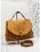 (LIKE NEW) MCM TOP HANDLE BAG IN BROWN VISETOS LEATHER WITH STRAP