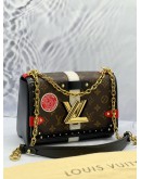 (LIKE NEW) LOUIS VUITTON TWIST MM STUDS BROWN MONOGRAM CANVAS / BLACK EPI LEATHER CHAIN SHOULDER BAG 