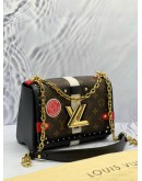 (LIKE NEW) LOUIS VUITTON TWIST MM STUDS BROWN MONOGRAM CANVAS / BLACK EPI LEATHER CHAIN SHOULDER BAG 