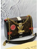 (LIKE NEW) LOUIS VUITTON TWIST MM STUDS BROWN MONOGRAM CANVAS / BLACK EPI LEATHER CHAIN SHOULDER BAG 