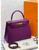 (LIKE NEW) 2019 HERMES KELLY 28 IN ANEMONE EPSOM LEATHER GOLD HARDWARE -FULL SET- 