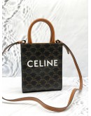 (LIKE NEW) CELINE MINI VERTICAL CABAS TOTE HANDLE BAG IN BROWN TRIOMPHE CANVAS / CALFSKIN LEATHER