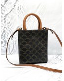 (LIKE NEW) CELINE MINI VERTICAL CABAS TOTE HANDLE BAG IN BROWN TRIOMPHE CANVAS / CALFSKIN LEATHER