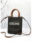 (LIKE NEW) CELINE MINI VERTICAL CABAS TOTE HANDLE BAG IN BROWN TRIOMPHE CANVAS / CALFSKIN LEATHER