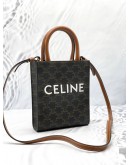 (LIKE NEW) CELINE MINI VERTICAL CABAS TOTE HANDLE BAG IN BROWN TRIOMPHE CANVAS / CALFSKIN LEATHER