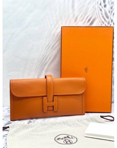 (LIKE NEW) 2013 HERMES JIGE ELAN 29 CLUTCH IN ORANGE H EPSOM LEATHER -FULL SET-