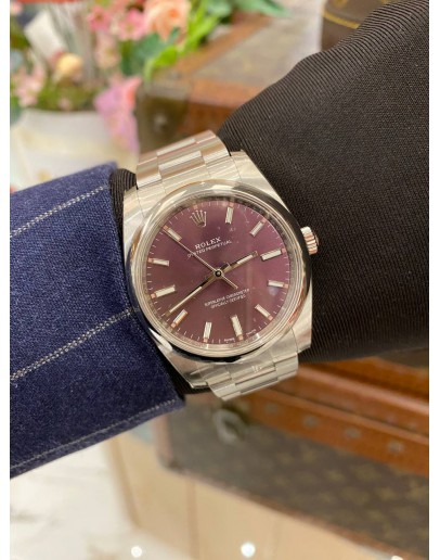 (BRAND NEW) 2017 ROLEX OYSTER PERPERTUAL 34 FULL STICKER REF 114200 PURPLE DIAL 34MM AUTOMATIC WATCH -FULL SET-