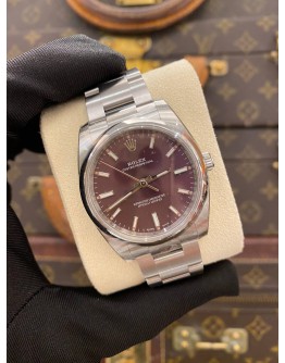 (BRAND NEW) 2017 ROLEX OYSTER PERPERTUAL 34 FULL STICKER REF 114200 PURPLE DIAL 34MM AUTOMATIC WATCH -FULL SET-