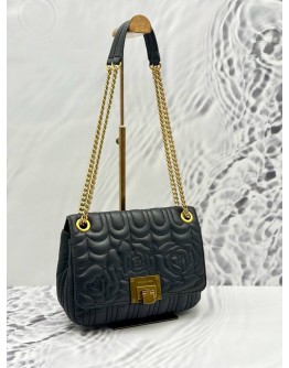 MICHAEL KORS VIVIANNE FLORAL FLAP SHOULDER BAG IN BLACK QUILTED CALFSKIN LEATHER