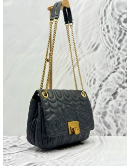 MICHAEL KORS VIVIANNE FLORAL FLAP SHOULDER BAG IN BLACK QUILTED CALFSKIN LEATHER