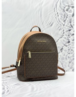 MICHAEL KORS ADINA MEDIUM BACKPACK IN BROWN CANVAS AND CALFSKIN LEATHER