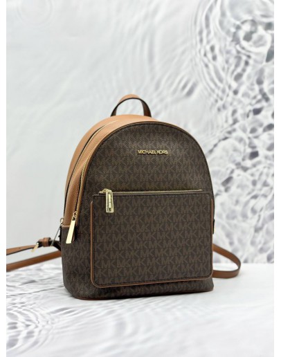 MICHAEL KORS ADINA MEDIUM BACKPACK IN BROWN CANVAS AND CALFSKIN LEATHER