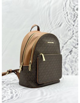 MICHAEL KORS ADINA MEDIUM BACKPACK IN BROWN CANVAS AND CALFSKIN LEATHER