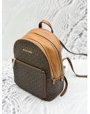 MICHAEL KORS ADINA MEDIUM BACKPACK IN BROWN CANVAS AND CALFSKIN LEATHER