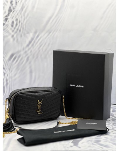 (LIKE NEW) YSL SAINT LAURENT MINI CAMERA BAG BLACK MATELASSE LEATHER -FULL SET-