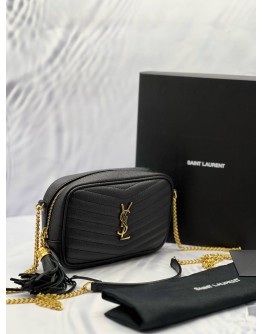 (LIKE NEW) YSL SAINT LAURENT MINI CAMERA BAG BLACK MATELASSE LEATHER -FULL SET-