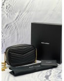 (LIKE NEW) YSL SAINT LAURENT MINI CAMERA BAG BLACK MATELASSE LEATHER -FULL SET-