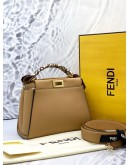 (UNUSED) FENDI PEEKABOO ISEEU MINI TOP HANDLE BAG WITH STRAP IN BROWN CALFSKIN LEATHER -FULL SET-