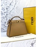 (UNUSED) FENDI PEEKABOO ISEEU MINI TOP HANDLE BAG WITH STRAP IN BROWN CALFSKIN LEATHER -FULL SET-