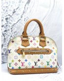 LOUIS VUITTON ALMA PM MULTICOLOR IN WHITE CANVAS GOLD HARDWARE DOUBLE ZIP CLOSURE HANDLE BAG
