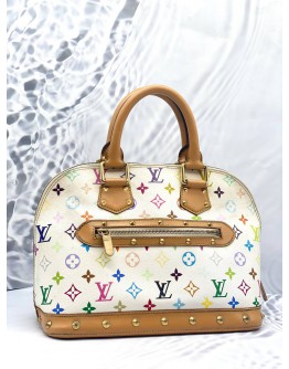 LOUIS VUITTON ALMA PM MULTICOLOR IN WHITE CANVAS GOLD HARDWARE DOUBLE ZIP CLOSURE HANDLE BAG