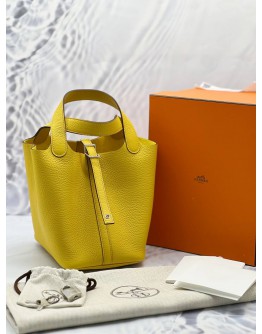 (BRAND NEW) 204 HERMES PICOTIN 18 IN JAUNE DE NAPLES CLEMENCE LEATHER -FULL SET-