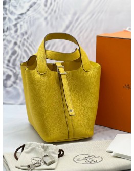(BRAND NEW) 204 HERMES PICOTIN 18 IN JAUNE DE NAPLES CLEMENCE LEATHER -FULL SET-