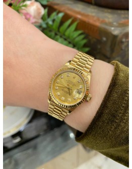 (LIKE NEW) 2000 ROLEX LADY DATEJUST FULL 18K 750 YELLOW GOLD REF 79178 DIAMOND DIAL 26MM AUTOMATIC WATCH -FULL SET-