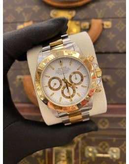 ROLEX DAYTONA SUPERLATIVE CHRONOMETER COSMOGRAPH HALF 18K 750 YELLOW GOLD REF 16523 WHITE DIAL 40MM AUTOMATIC WATCH 
