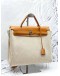 HERMES HERBAG PM 31 BEIGE CANVAS WITH BROWN CALFSKIN LEATHER CROSSBODY BAG PHW