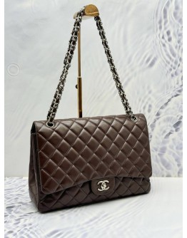 2010 CHANEL CLASSIC MAXI FLAP SHOULDER BAG IN DARK BROWN LAMBSKIN LEATHER