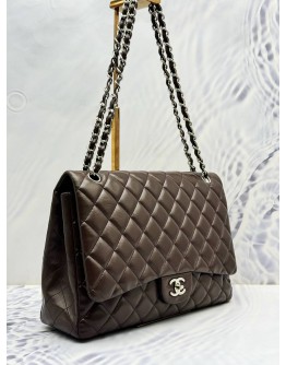 2010 CHANEL CLASSIC MAXI FLAP SHOULDER BAG IN DARK BROWN LAMBSKIN LEATHER