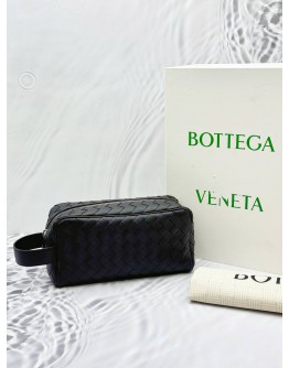 (UNUSED) 2024 BOTTEGA VENETA INTRECCIATO TRAVEL POUCH IN BLACK CALFSKIN LEATHER -FULL SET-