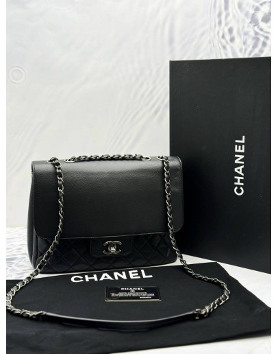 2018 CHANEL SEASONAL FLAP SHOULDER AND CROSSBODY BAG IN BLACK CAVIAR LEATHER -FULL SET-