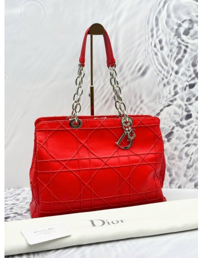 2016 CHRISTIAN DIOR SHOPPING TOTE BAG IN RED CANNAGE LAMBSKIN LEATHER
