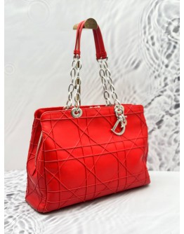 2016 CHRISTIAN DIOR SHOPPING TOTE BAG IN RED CANNAGE LAMBSKIN LEATHER
