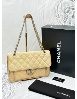 2012 CHANEL FRENCH RIVIERA FLAP SHOULDER BAG IN BEIGE CAVIAR LEATHER -FULL SET-