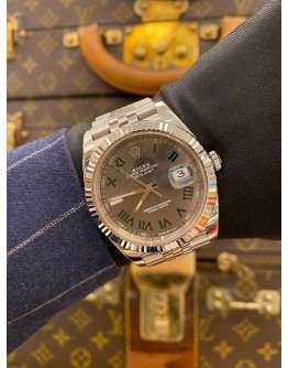 (LIKE NEW) 2021 ROLEX DATEJUST 41 REF 126300 JUBILEE RARE GREEN ROMAN NUMERALS DIAL 41MM AUTOMATIC WATCH