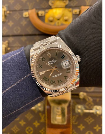 (LIKE NEW) 2021 ROLEX DATEJUST 41 REF 126300 JUBILEE RARE GREEN ROMAN NUMERALS DIAL 41MM AUTOMATIC WATCH