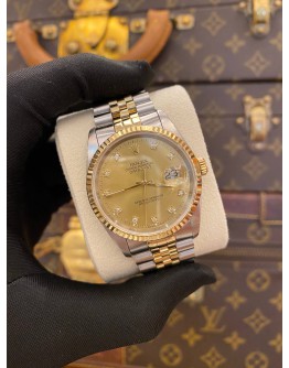 ROLEX DATEJUST 36 REF 16233 HALF 18K 750 YELLOW GOLD DIAMOND DIAL 36MM AUTOMATIC WATCH