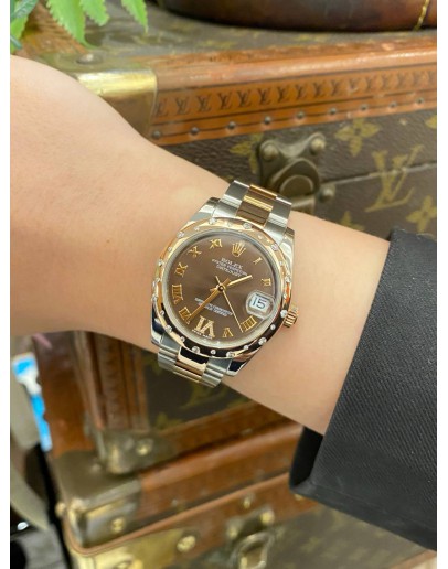(UNUSED) 2016 ROLEX DATEJUST 31 REF 178341 18K 750 ROSE GOLD CHOCOLATE DIAMOND DIAL ROMAN NUMERALS 31MM AUTOMATIC WATCH -FULL SET-