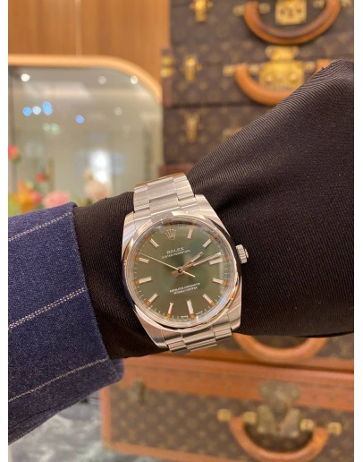 (BRAND NEW) 2017 ROLEX AIR KING OYSTER PERPETUAL 34 REF 114200 OLIVE GREEN DIAL 34MM AUTOMATIC WATCH -FULL SET-