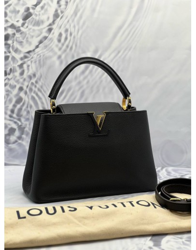 (LIKE NEW) LOUIS VUITTON CAPUCINES PM BAG IN BLACK TAURILLON LEATHER 