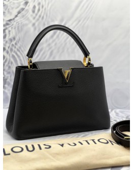 (LIKE NEW) LOUIS VUITTON CAPUCINES PM BAG IN BLACK TAURILLON LEATHER 