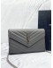 (LIKE NEW) YSL SAINT LAURENT CASSANDRA LEATHER CHAIN WALLET IN GREY SHW -FULL SET-