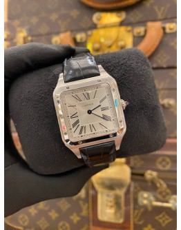 (LIKE NEW) 2024 CARTIER SANTOS DUMONT REF WSSA0022 WHITE DIAL DOMAN NUMERALS 43.5MM x 31.4MM QUARTZ WATCH -FULL SET-