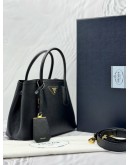 (LIKE NEW) PRADA SMALL DOUBLE TOP HANDLE AND SHOULDER BAG IN BLACK SAFFIANO LEATHER
