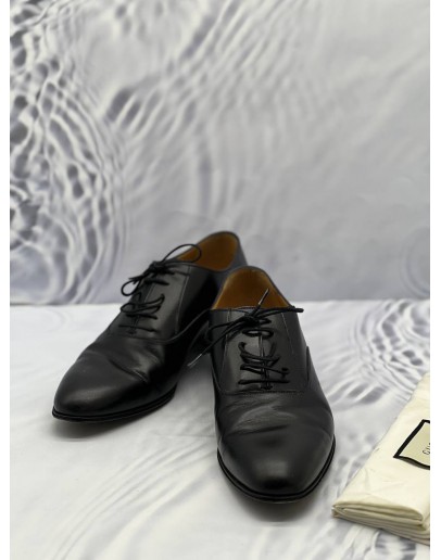 GUCCI BLACK LEATHER LOAFER DOUBLE G OXFORD SIZE 7 